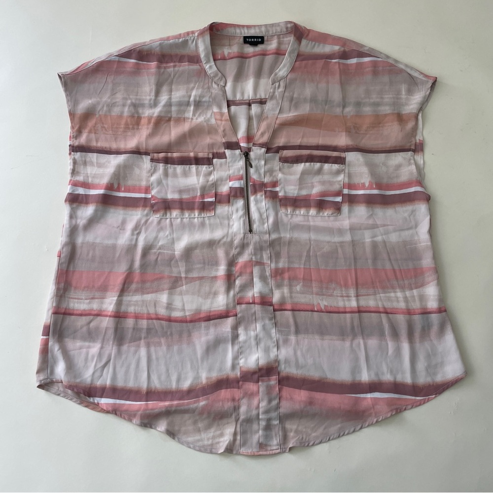 Torrid Shirt Womens 1X 1 Georgette Zip-Front Dolman Blouse Relaxed Classic Top